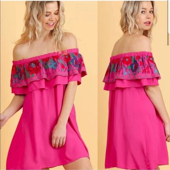 Umgee Dresses & Skirts - Umgee Off Shoulder Embroidered Swing Dress